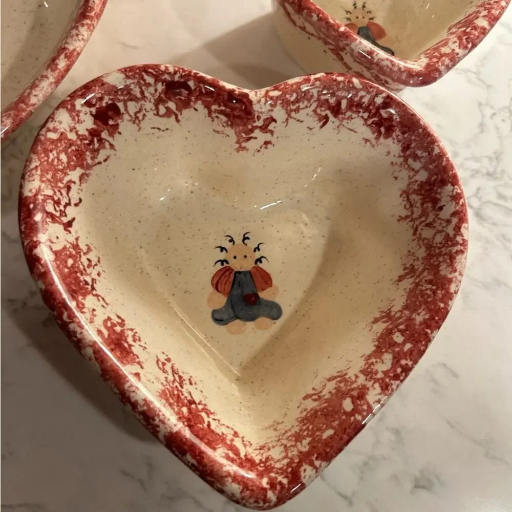Vintage Ceramic The Houses Pottery Sturgis Ky Heart Shaped‎ Bowls Set of 3